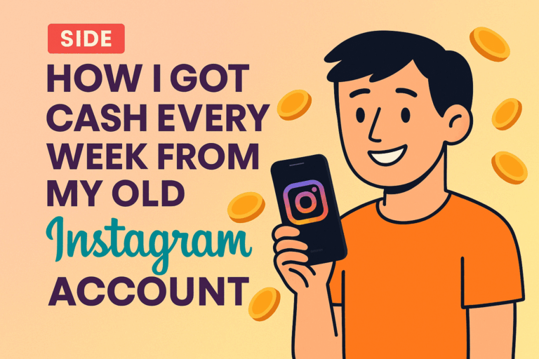 Flat-style illustration of an old Instagram account turning into passive income