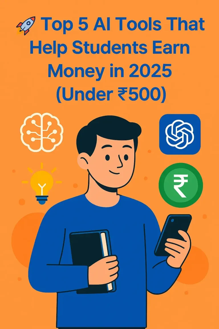 Illustration showing AI tools for students to earn money through writing, freelancing, and productivity hacks