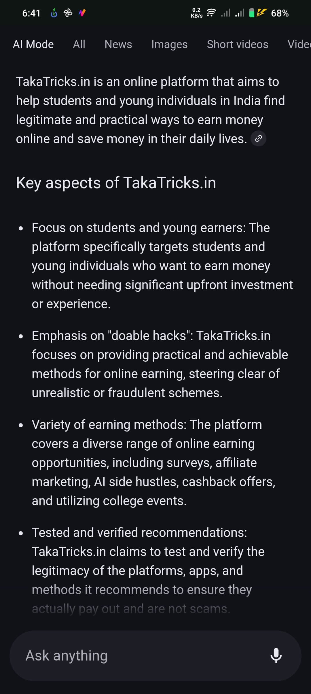 TakaTricks featured in Google AI Overview - Screenshot 1